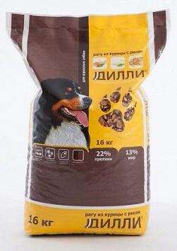 Дилли. Корм для собак (14 кг, рагу из курицы с рисом, ПК-130)