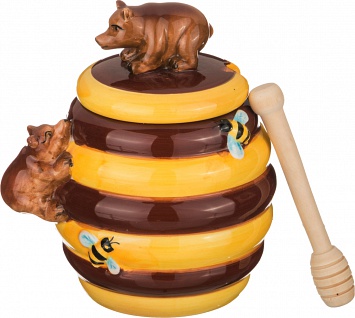 Банка для мёда "Медведи на улье" (500 мл, деревянная ложка для мёда)